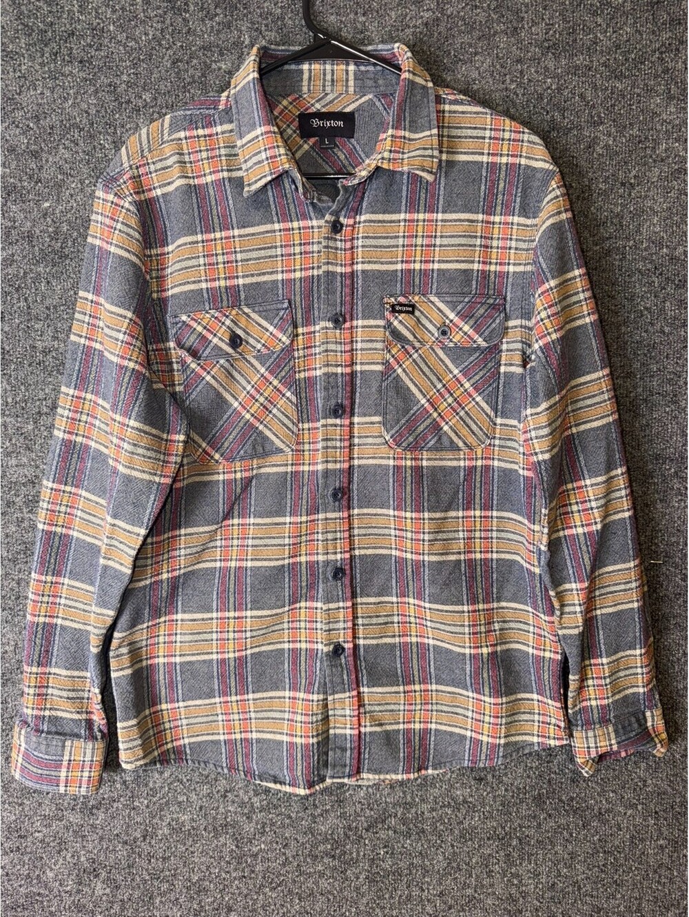 Brixton Bowery Flannel Shirt Mens Large Plaid Button Up Long Sleeve Blue Yellow